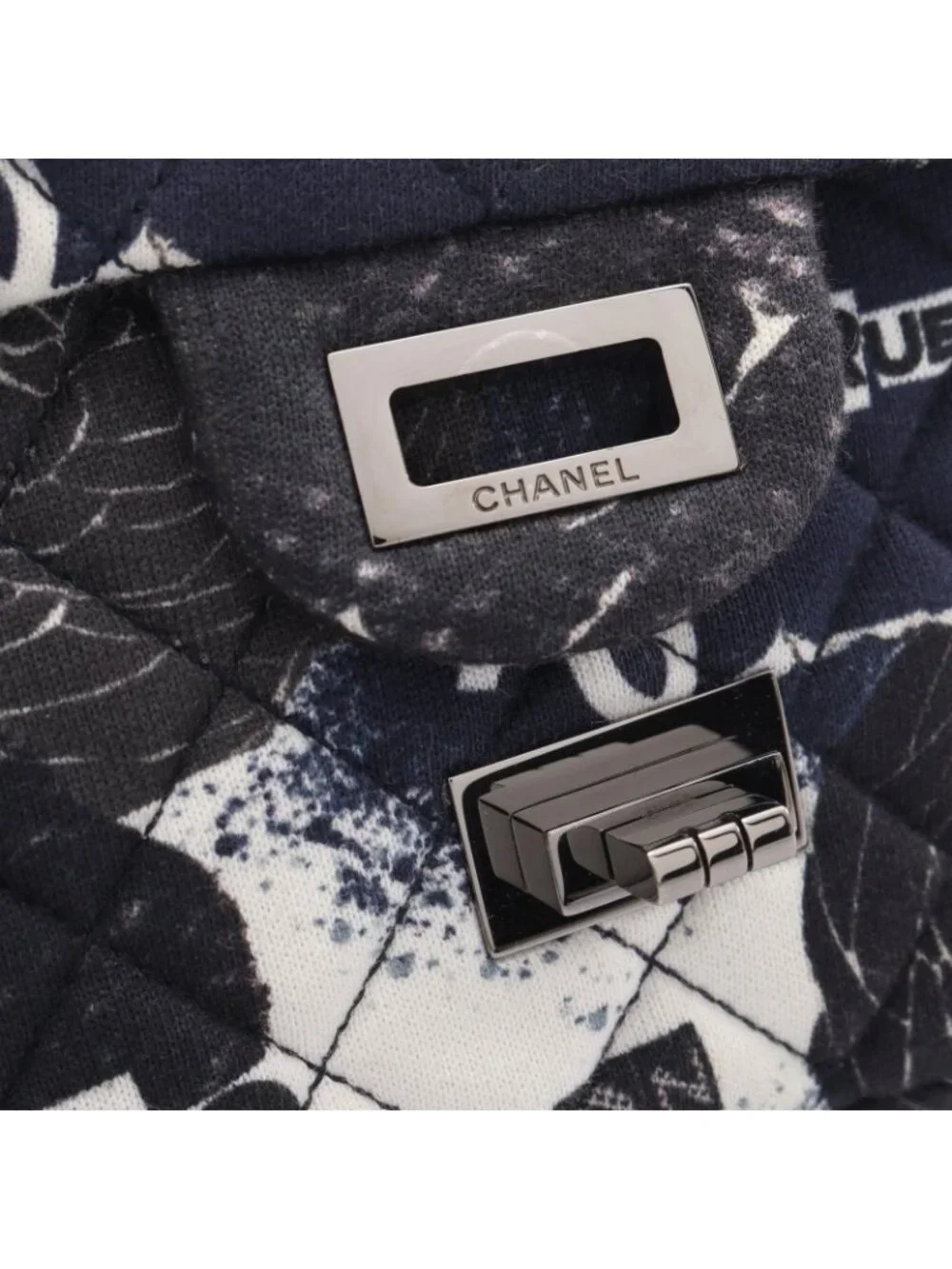 Chanel Shoulder Bag 2.55 Mini Quilted Camellia Graffiti Mademoiselle Chain Navy